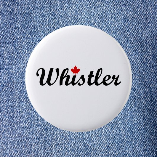 Whistler Canada Script Text Small Maple Leaf Button