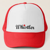 Whistler Canada Script Text Small Maple Leaf Truckerkappe (Vorderseite)