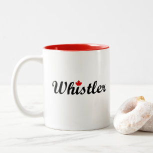 Whistler Canada Script Text Small Maple Leaf Zweifarbige Tasse