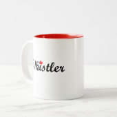 Whistler Canada Script Text Small Maple Leaf Zweifarbige Tasse (Vorderseite Links)