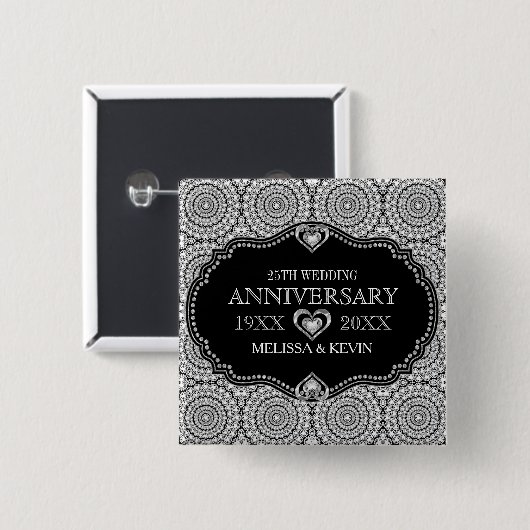 Whit Diamonds Glitzer 25. Hochzeitstag Button (Vorne & Hinten)