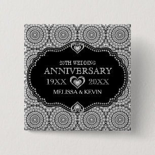 Whit Diamonds Glitzer 25. Hochzeitstag Button