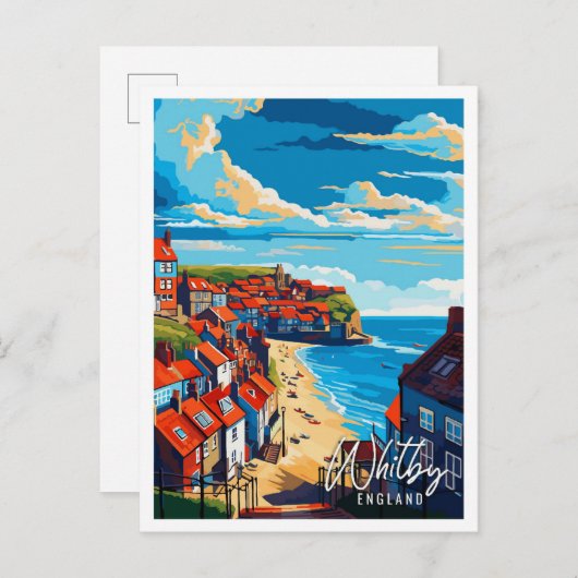 Whitby England Vintage Reise Illustration Postkarte (Vorne/Hinten)