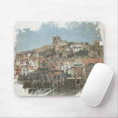 Whitby Harbour and St Mary's Church Watercolor Art Mousepad (Mit Mouse)