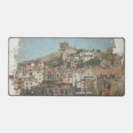 Whitby Harbour and St Mary's Church Watercolor Art Schreibtischunterlage