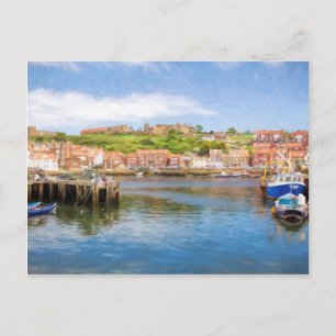 Whitby Harbour-Ansicht mit Blick auf die Abtei Postkarte