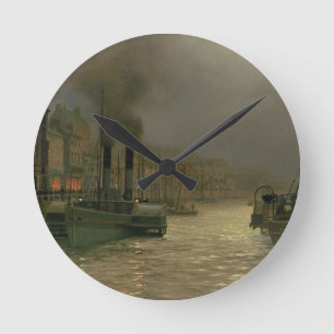 Whitby Harbour - Night, 1899 (Öl auf Leinwand) Runde Wanduhr