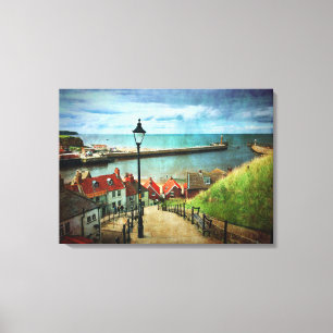Whitby Harbour von 199 Stufen Leinwanddruck
