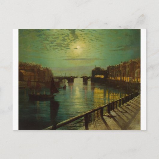 Whitby Harbour von Moonlight John Atkinson Grimsha Postkarte (Vorderseite)