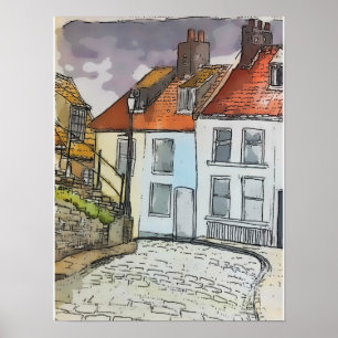 Whitby Steps Scarborough Original Painting Poster