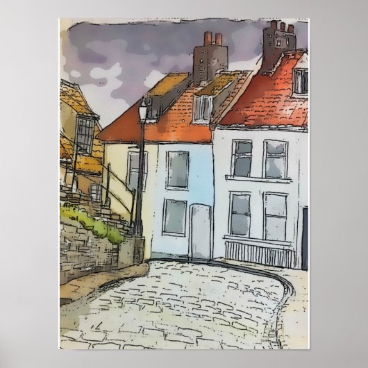 Whitby Steps Scarborough Original Painting Poster (Vorne)