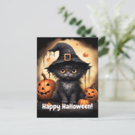 Whitchy Black Kitty Pumpkin Halloween Postkarte
