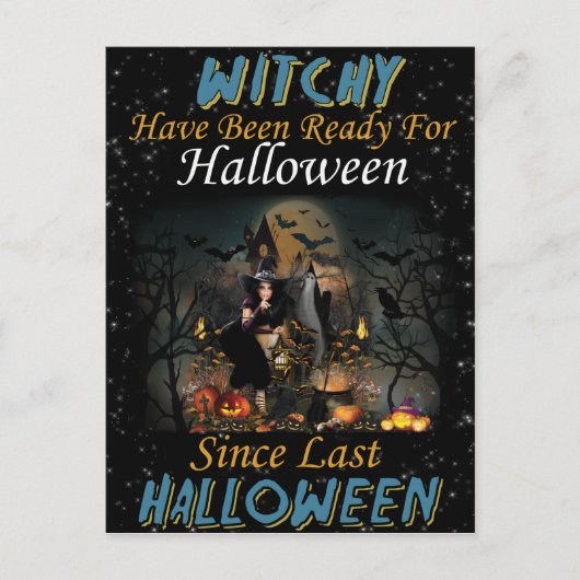 Whitchy sagt glückliche Halloween Postkarte (Vorderseite)