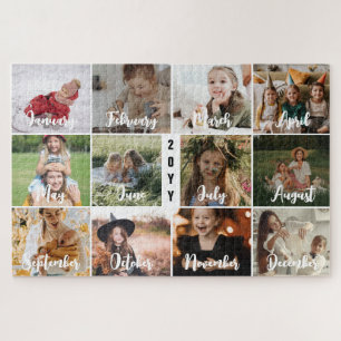 White 12 Foto Months & Year Collage Puzzle