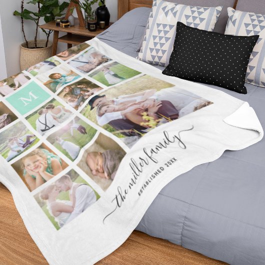 White 16 Foto Collage Monogram Name Calligrafy Fleecedecke
