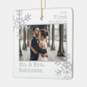 White 1st Weihnachten Mr. & Mrs. Foto Keramikornament (Links)