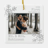 White 1st Weihnachten Mr. & Mrs. Foto Keramikornament (Vorderseite)
