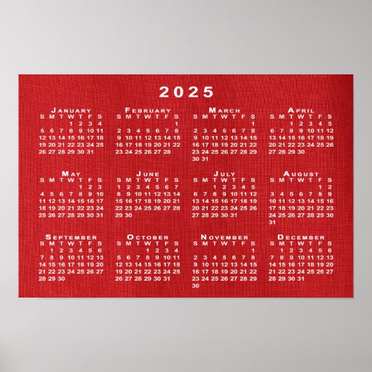 White 2025 Calendar on Customizable Foto Poster (Vorne)