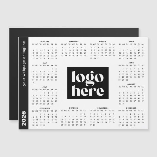 White 2026 Business-Logo Magnetkalender Magnetkarte (Vorne/Hinten)