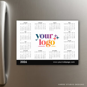 White 2026 Business Your Logo Calendar Magnetkarte