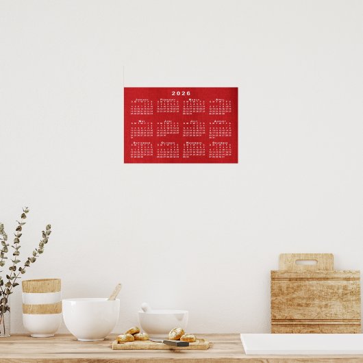 White 2026 Calendar on Customizable Foto Poster (Küche)