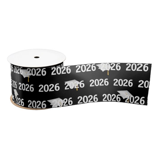 White 2026 Graduation Caps on Black Satinband (Spule)