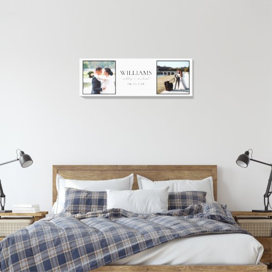 White 2-Foto-Skriptnamen Hochzeitdatum Leinwanddruck (Insitu (Schlafzimmer))
