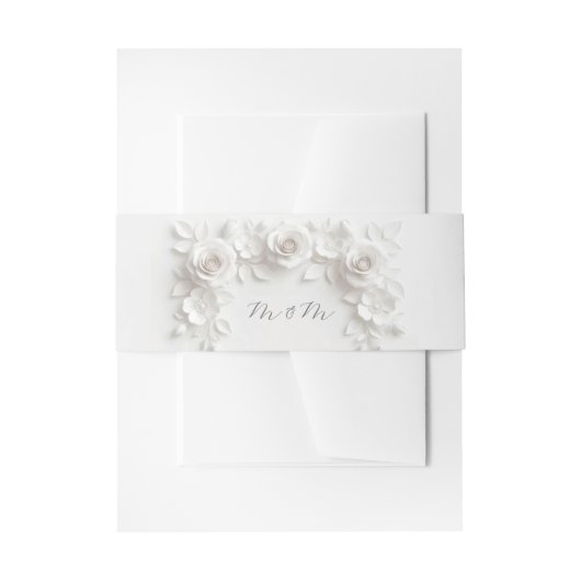 White 3 Floral Initials Wedding Einladungsbanderole (Vorderseite Beispiel)