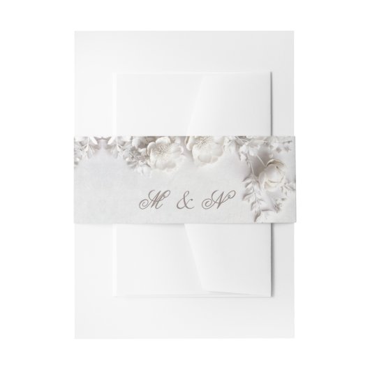 White 3 Floral Initials Wedding Einladungsbanderole (Vorderseite Beispiel)