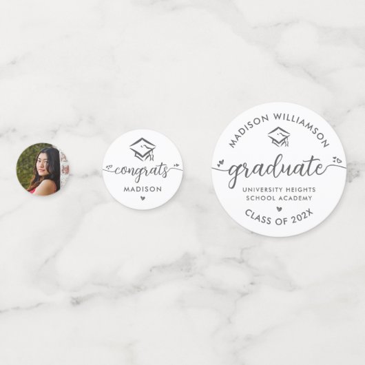 White 3 Foto Abschluss Moderne Script Hearts Cap Konfetti (Vorderseiten)