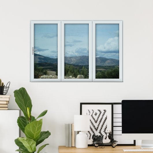 White 3 Pane Window Illusion Country and Mountains Poster (Heimbüro)