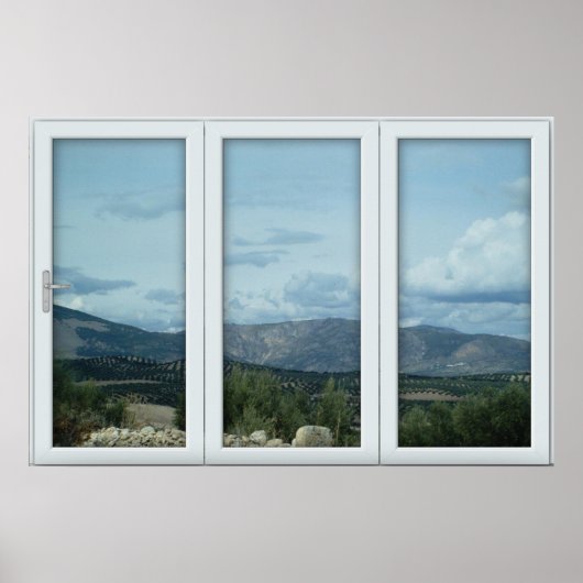 White 3 Pane Window Illusion Country and Mountains Poster (Vorne)