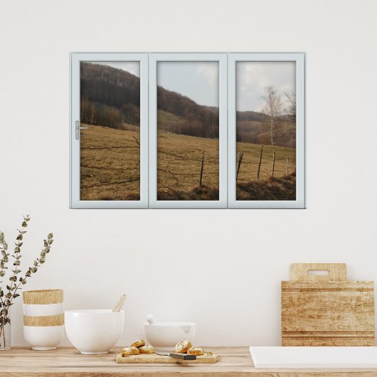 White 3 Pane Window Illusion Country Autumn Poster (Küche)