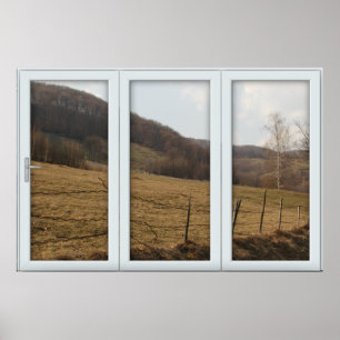 White 3 Pane Window Illusion Country Autumn Poster