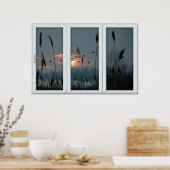 White 3 Pane Window Illusion Flock von Vögeln Poster (Küche)