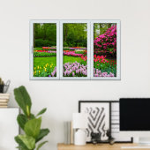 White 3 Pane Window Illusion Spring Garden Poster (Heimbüro)