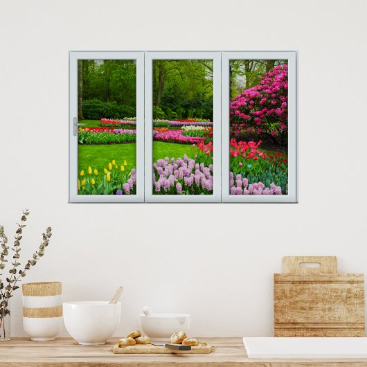 White 3 Pane Window Illusion Spring Garden Poster (Küche)