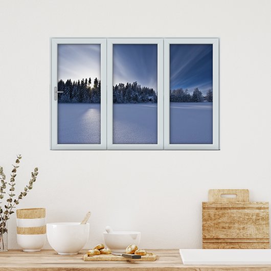 White 3 Pane Window Illusion Winter Scene Poster (Küche)
