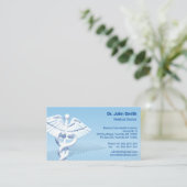 White 3D Caduceus Blue Design Medical  Terminkarte (Stehend Vorderseite)
