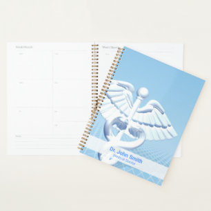 White 3D Caduceus Medical Blue Design Planer