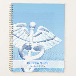 White 3D Caduceus Medical Blue Design Planer