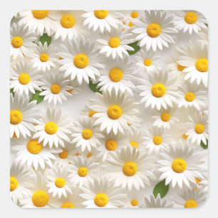 White 3D Daisy Seamless Muster Quadratischer Aufkleber