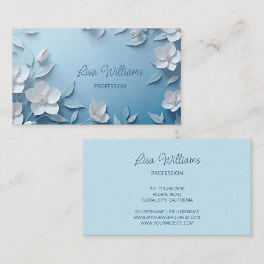 White 3D Einfache Blume Visitenkarte (Vorne/Hinten)