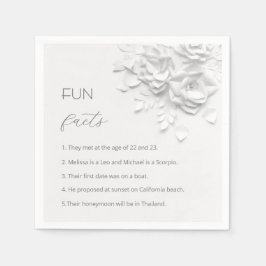 White 3D Flowers Roses Fun Facts Wedding Serviette