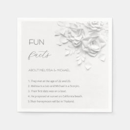 White 3D Flowers Roses Fun Facts Wedding Serviette