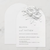 White 3D Flowers Roses Minimalist Wedding Einladung (Vorne/Hinten)