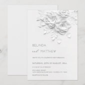 White 3D Flowers Roses Minimalist Wedding Einladung (Vorne/Hinten)