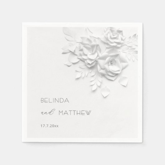 White 3D Flowers Roses Minimalist Wedding  Serviette (Vorderseite)