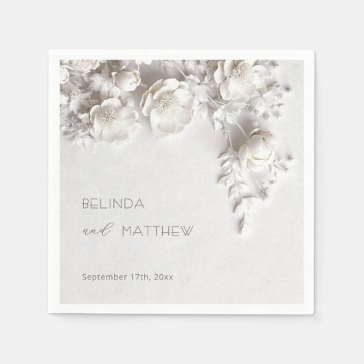 White 3D Flowers Roses Minimalist Wedding Serviette (Vorderseite)