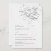 White 3D Flowers Roses Simple Wedding Einladung (Vorderseite)